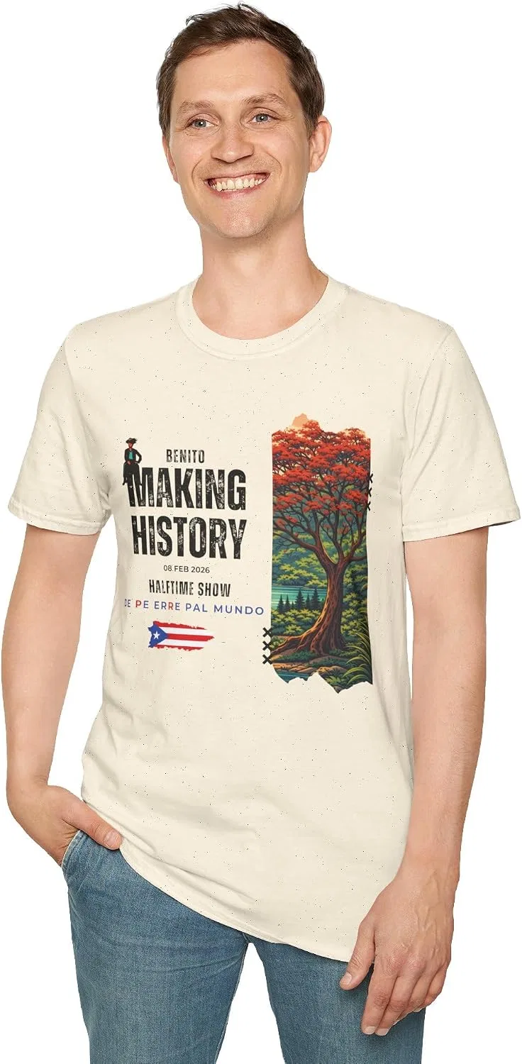 Мужская футболка с принтом Puerto Rico Football Shirt, Benito Music Bowl Graphic Tee, Flamboyan Latin Vibes Football Concert Boricua Gameday Shirt, натуральный — фото 3