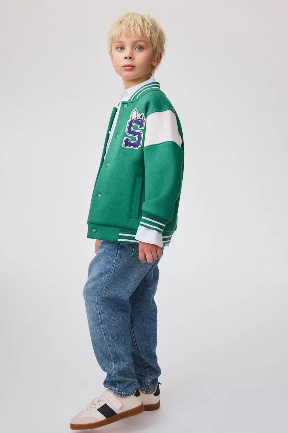 Бейсбольная куртка из ткани для толстовок H&M, Grün/Snoopy