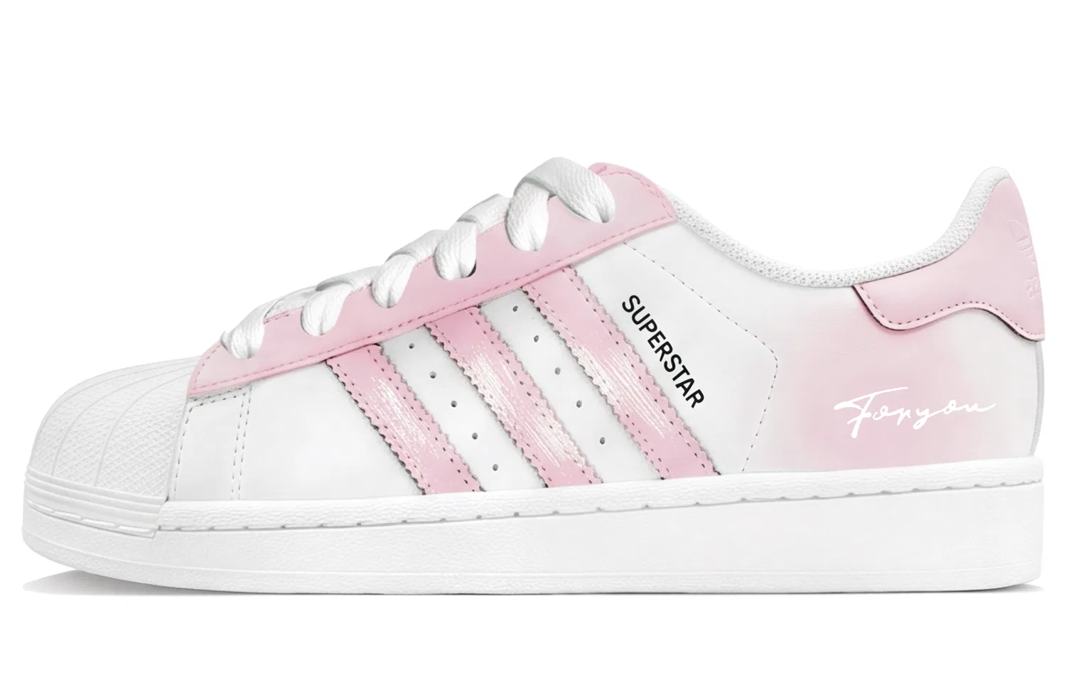 Детские кроссовки для скейтбординга с кастомным дизайном Adidas Originals Superstar 2, Cherry Blossom Pink-Peach Heartbeat Limited Edition — фото 3