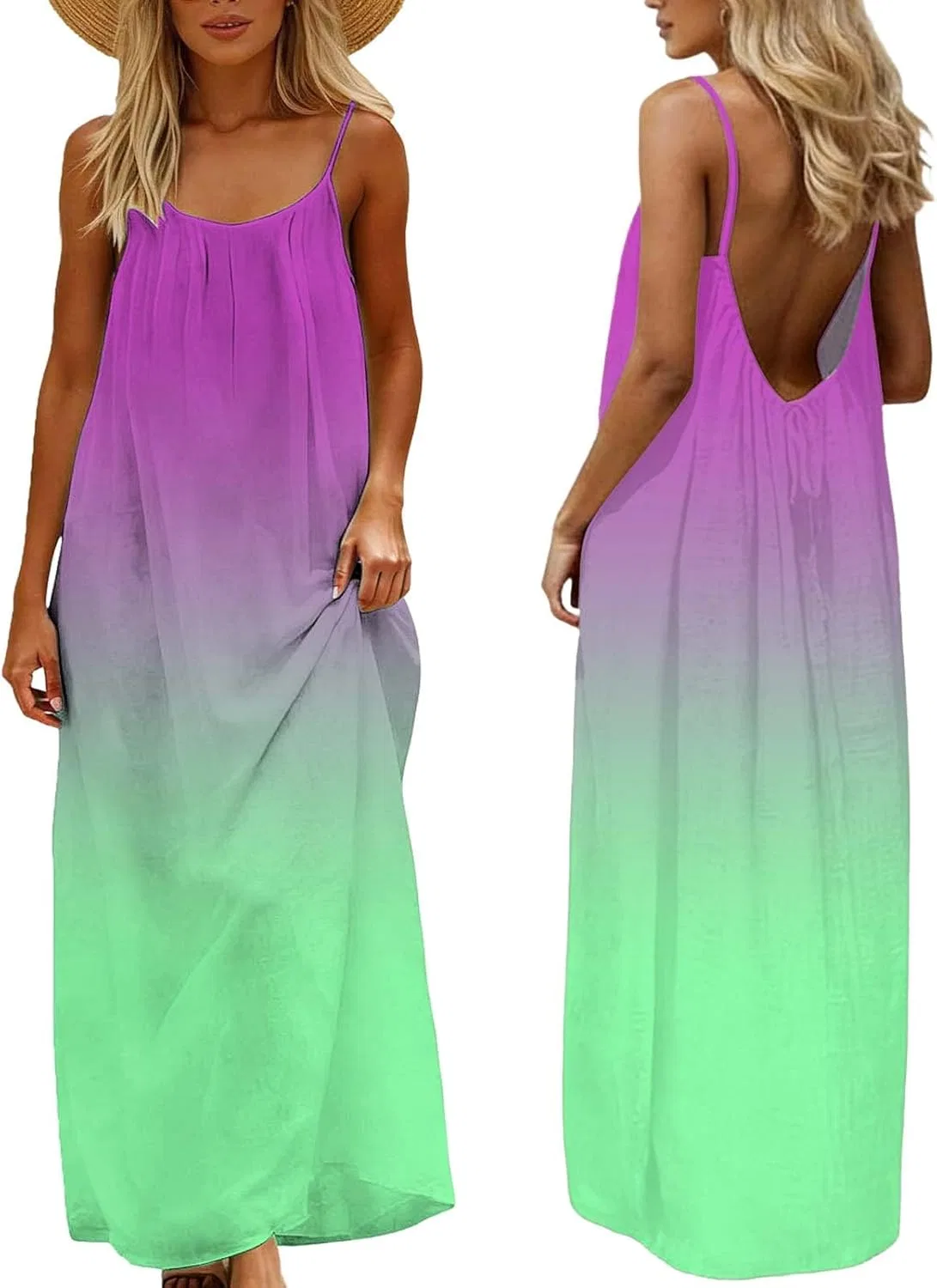 Женское летнее платье на бретелях с открытой спиной, Green