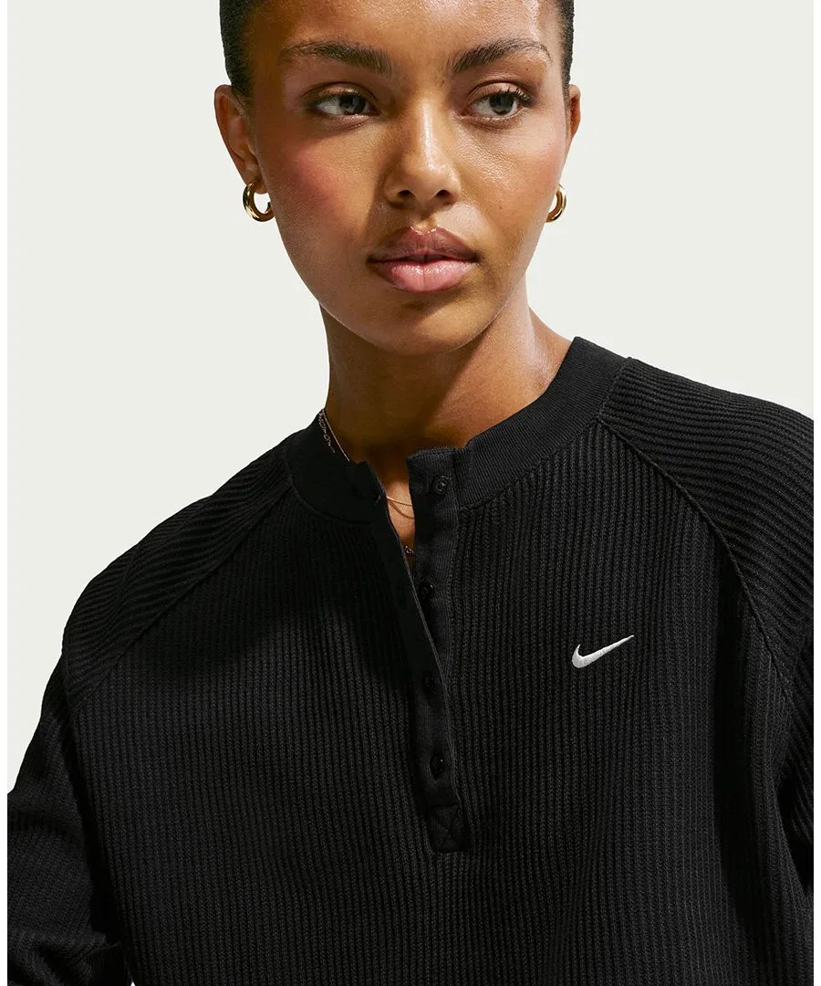 Лонгслив-поло с хлопковым вязаным полотном, оверсайз Nike, Black Sail — фото 4