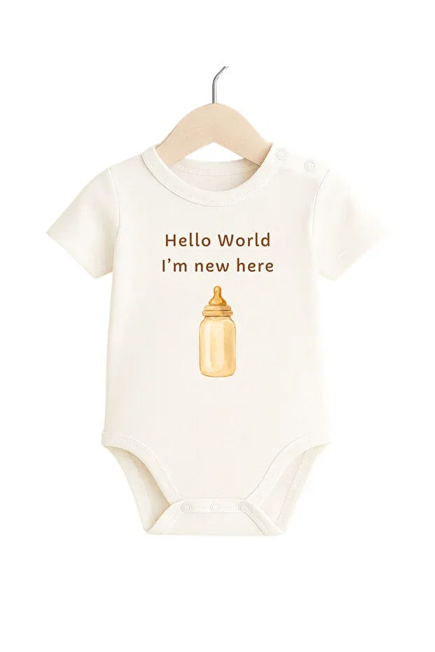 Детское боди с коротким рукавом с принтом Hello World Printed Baby Bodysuit Babytex, White