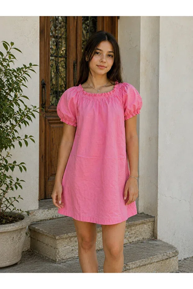 Детское платье для девочек льняное Yalçınoğlu Kids, Pink — фото 3
