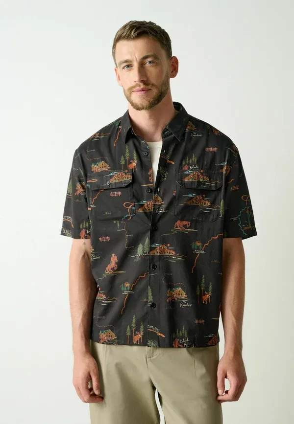 Рубашка с принтом Regular fit short sleeve shirt Next, черный