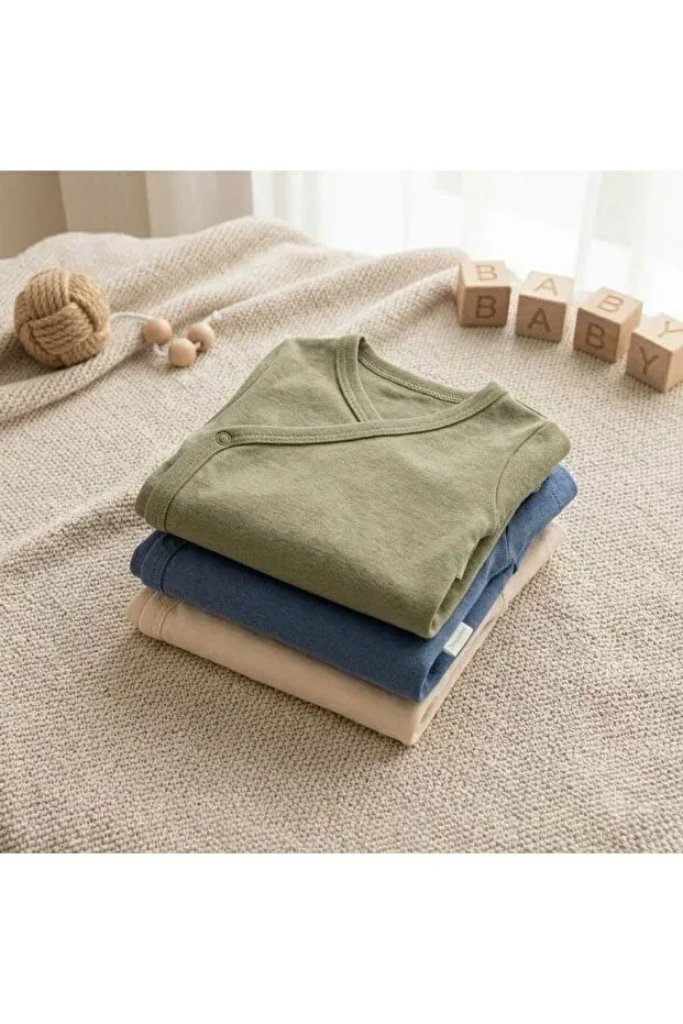 Детский комплект боди с коротким рукавом Valia Baby, Khaki-Indigo-Beige — фото 2
