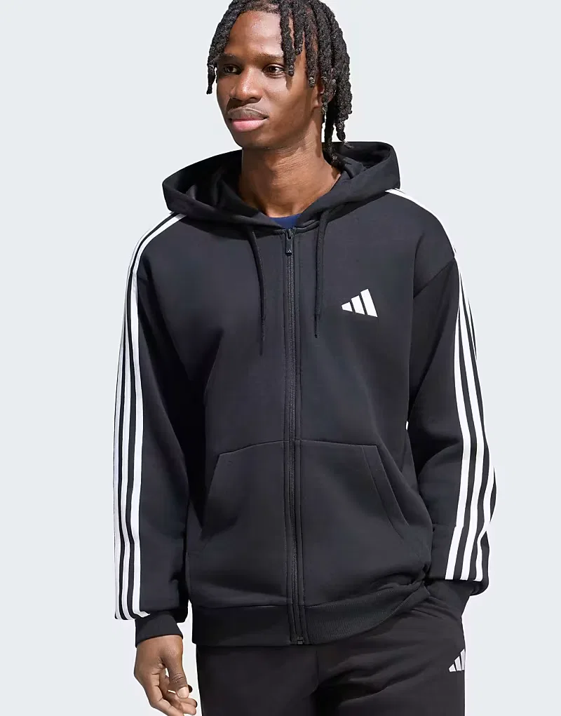 Худи Adidas Performance Essentials с тремя полосками, из французского махрового трикотажа, на молнии, черно-белое