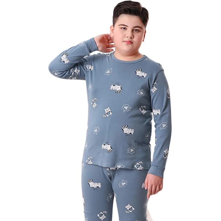 Детское термобелье с принтом Cotton Gene, Gray Blue Kitten