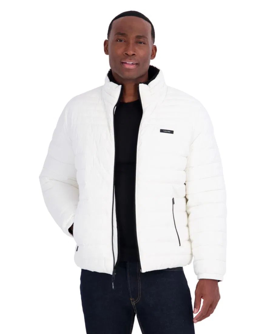 Мужская куртка-пуховик средней длины с воротником-стойкой, с подкладкой из шерпы Calvin Klein, White