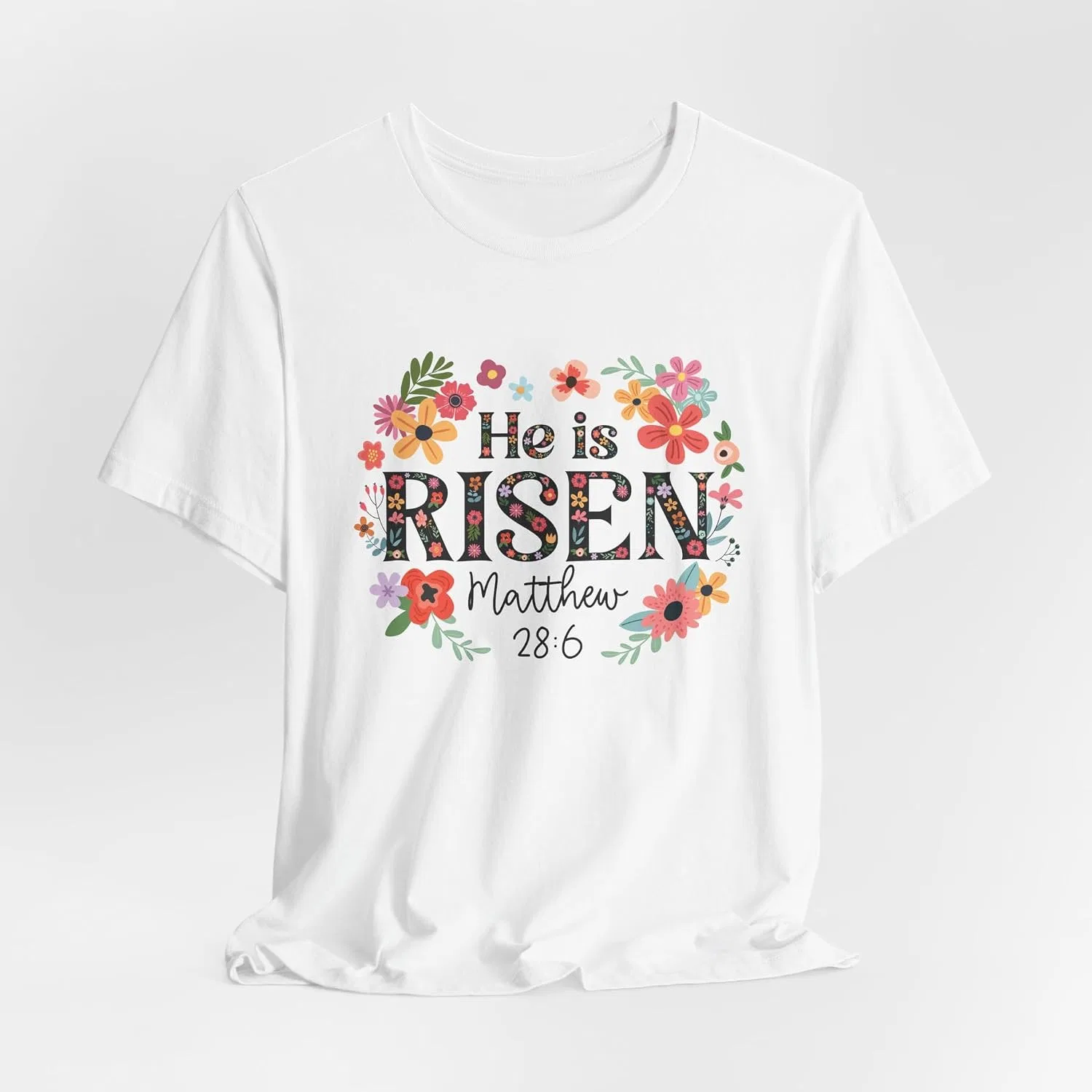 Футболка с цветочным принтом He Is Risen Bella Canvas 3001, White — фото 2