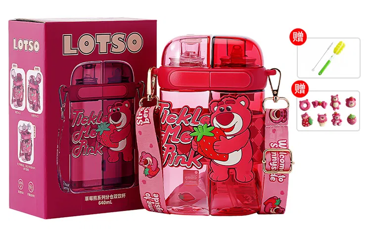 Детская кружка с трубочкой, 640 мл, Pink Strawberry Bear, Disney, Pink Strawberry Bear — фото 2