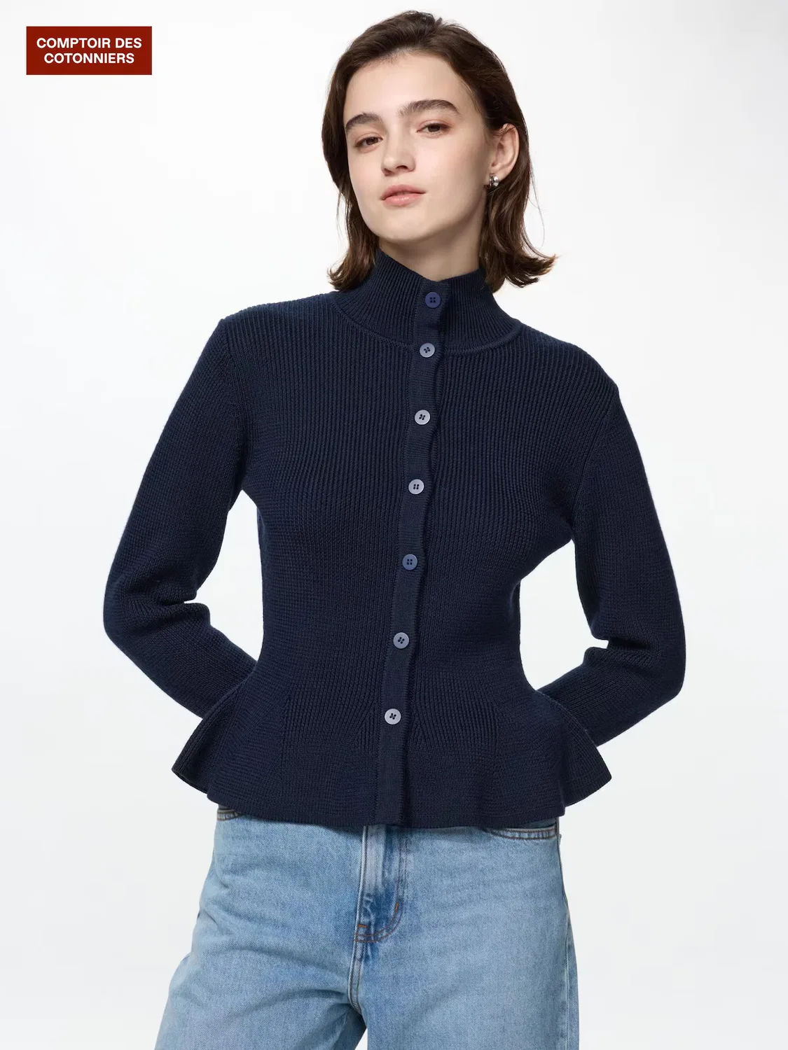 Кардиган Uniqlo, из мериносовой шерсти, темно-синий