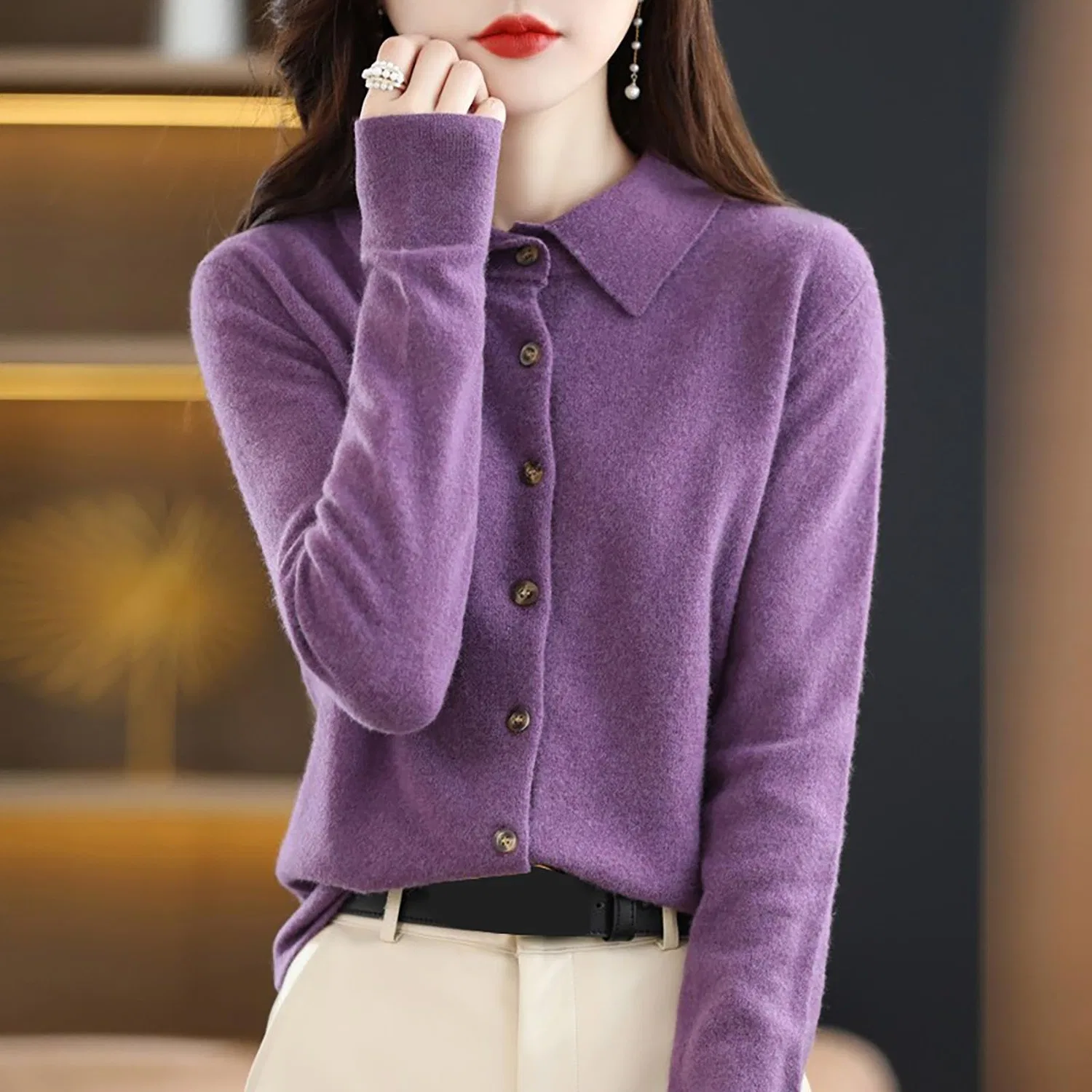 Женский кардиган с длинным рукавом Knitted Sweater for Women, Viola — фото 2