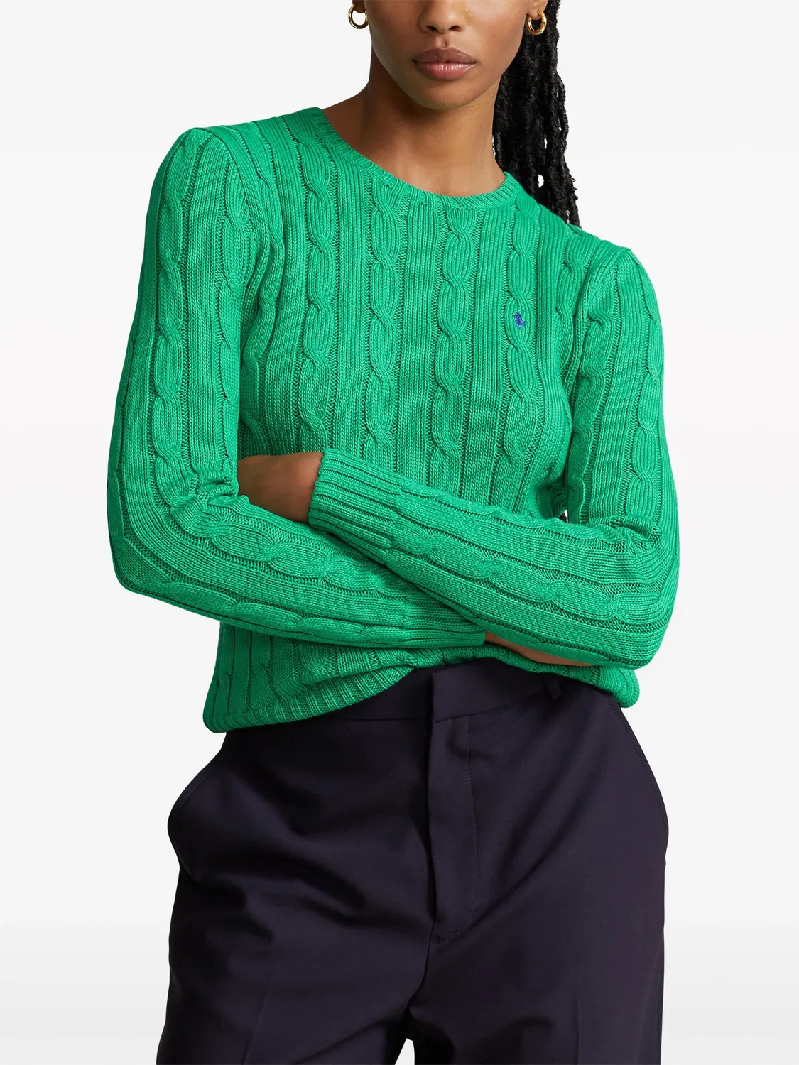 Хлопковый свитшот с фактурной вязкой Polo Ralph Lauren, зеленый — фото 4
