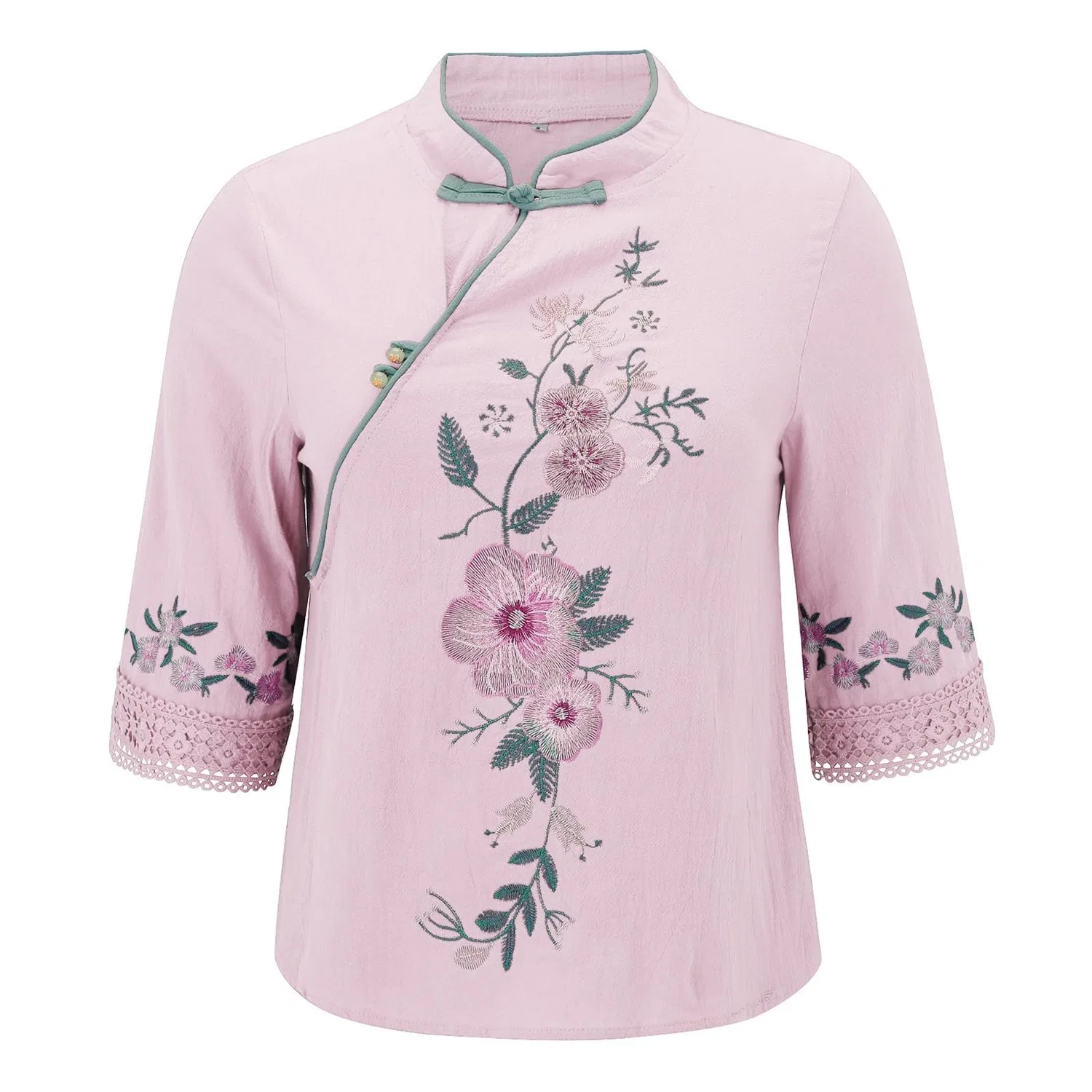 Женская блузка с длинным рукавом, китайский стиль, Pink — фото 2
