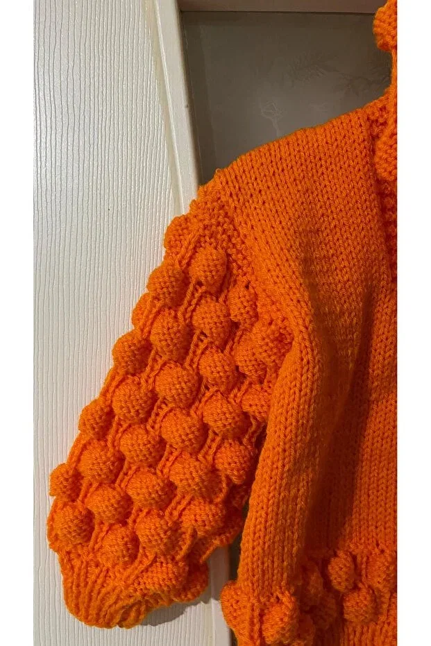 Детский кардиган ручной вязки с капюшоном El Örgüsü Cici Bebe, Orange — фото 3