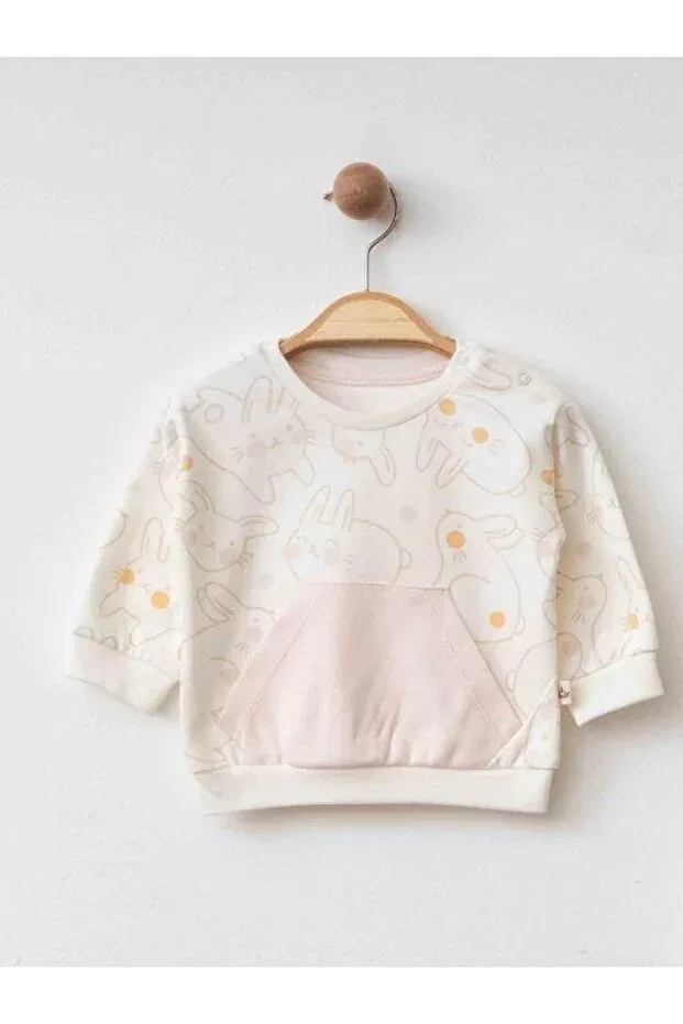 Детский комплект спортивного костюма для девочек с принтом Rabbit Printed Organic Zekids, Powder — фото 2