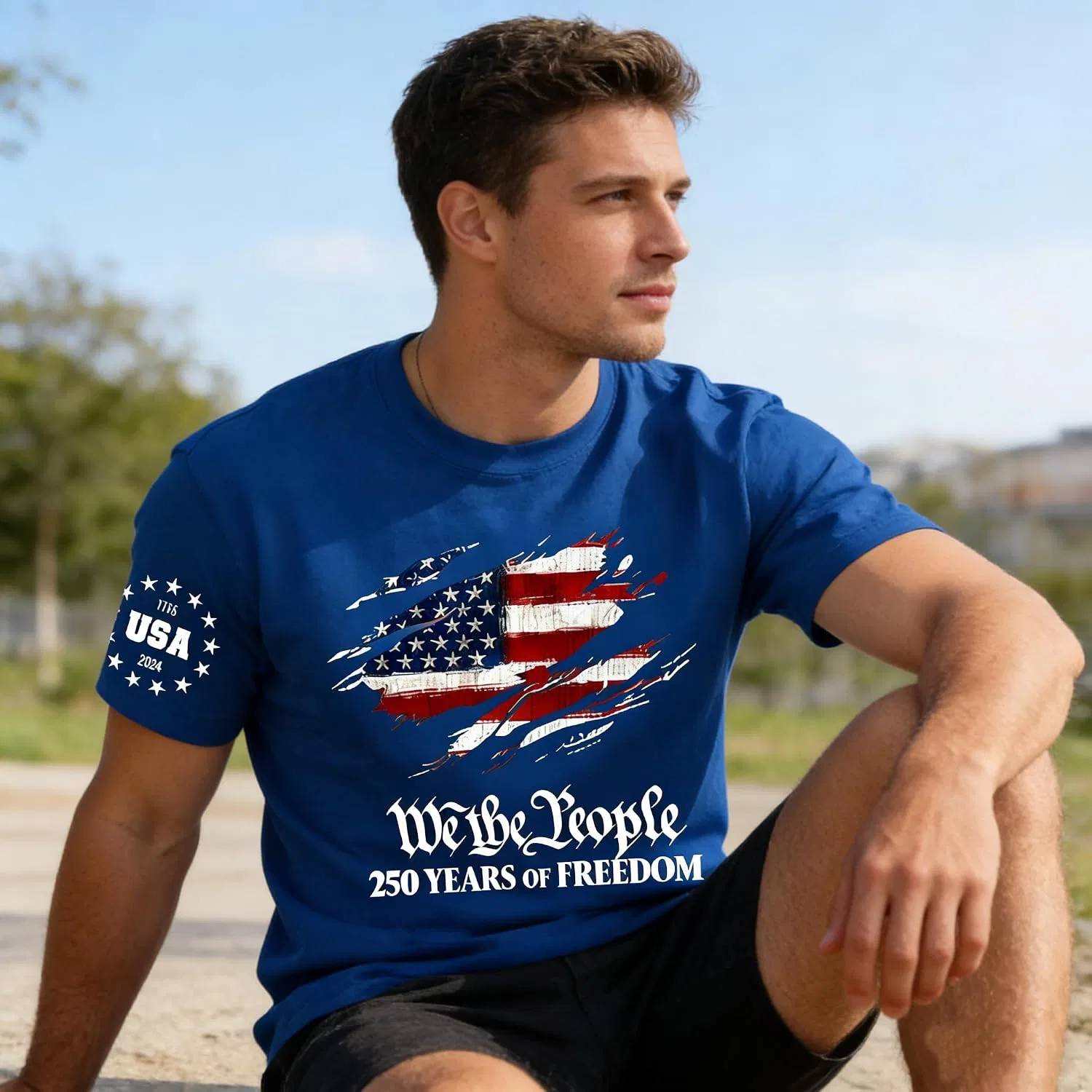 Мужская футболка с патриотическим принтом 250 T-Shirt, Blue — фото 3