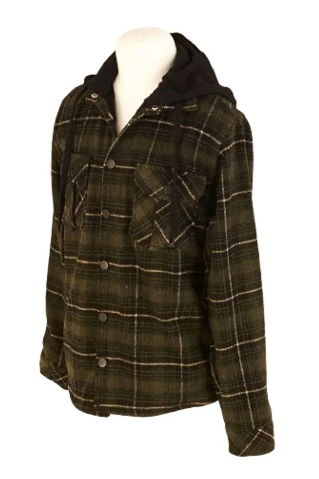 Детская рубашка для мальчиков с капюшоном Happy hooded fur lined boys' shirt Mutlu Kids, Khaki — фото 4