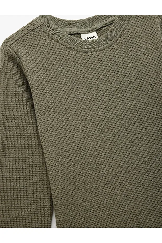 Детская футболка для мальчиков хлопковая с длинным рукавом Koton, Khaki — фото 3