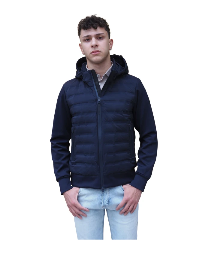 

Синяя куртка с капюшоном, стеганой передней частью и перьевым наполнителем. People Of Shibuya, синий