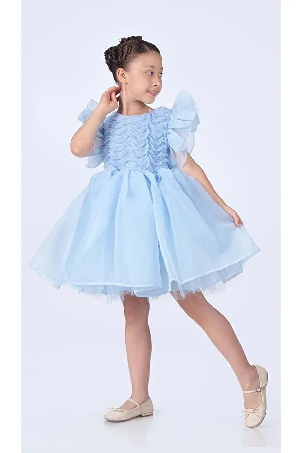 Детское платье-рубашка для девочек с геометрическим принтом Maronia girl's princess model evening dress m00746 Mnk Baby&Kids, Blue — фото 3