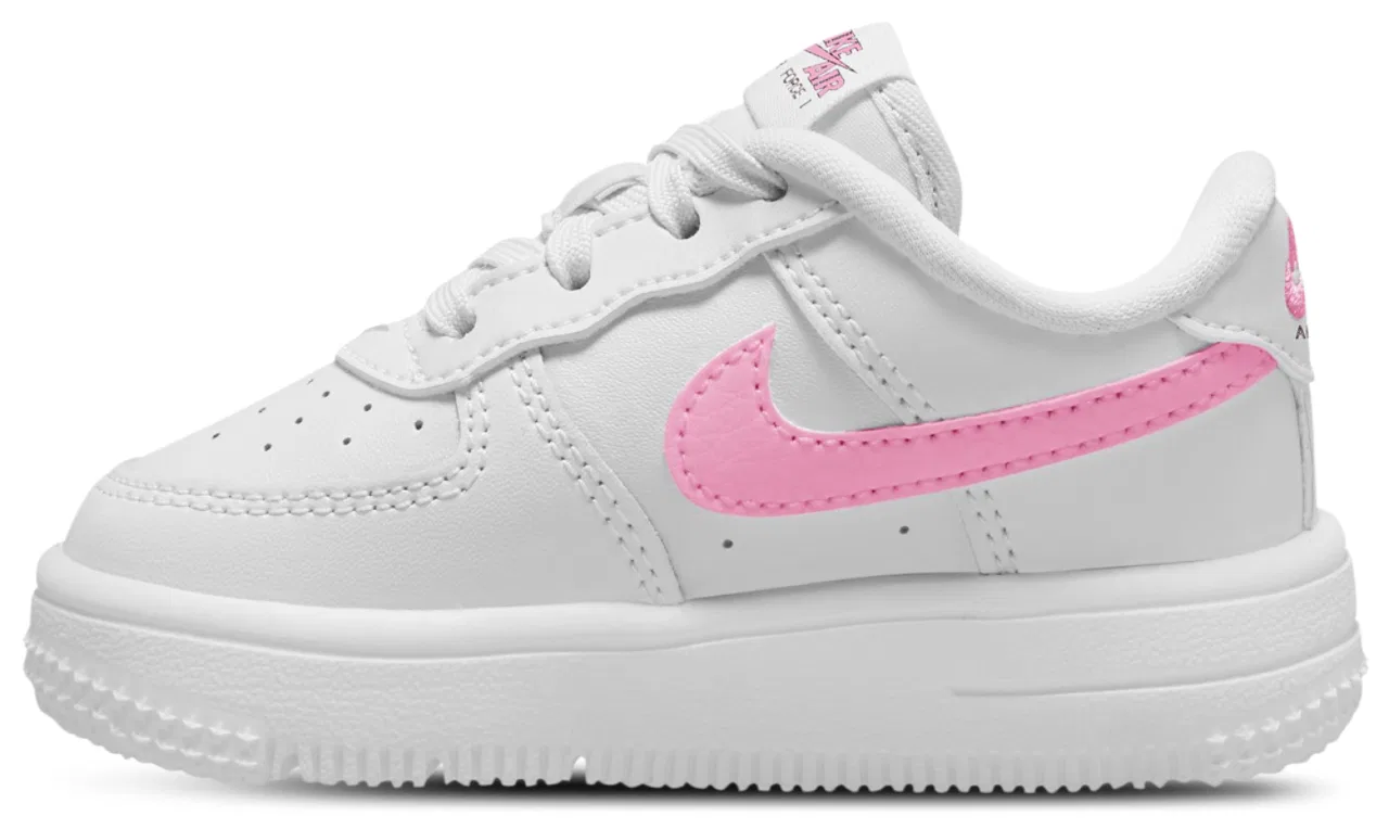 Детские кроссовки для девочек с классической шнуровкой Nike Air Force 1 Low Lace Nike, White Pink — фото 2