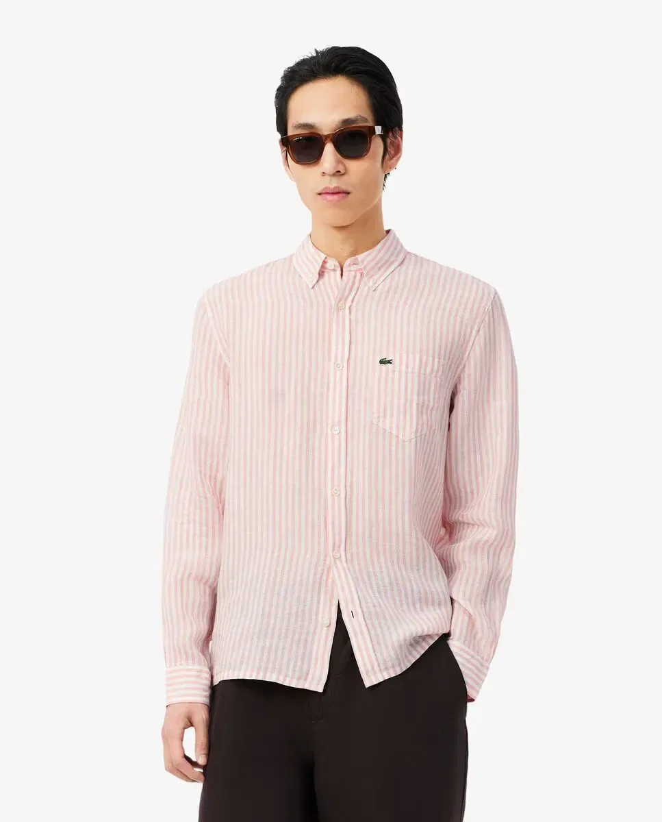 Мужская рубашка с длинным рукавом с полосками Lacoste, Rosa