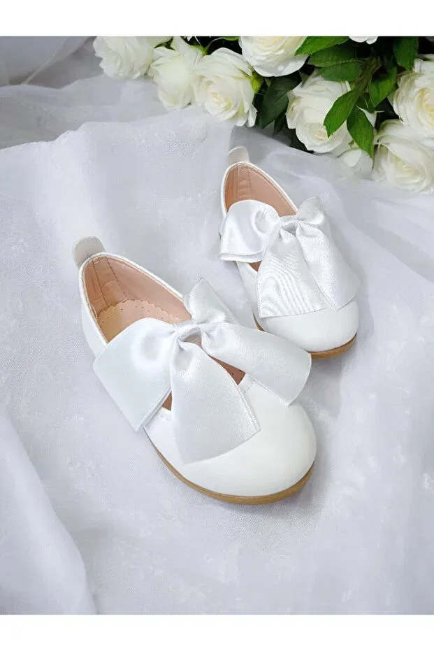 Детские балетки для девочек с бантом Patik Bebe, White — фото 3