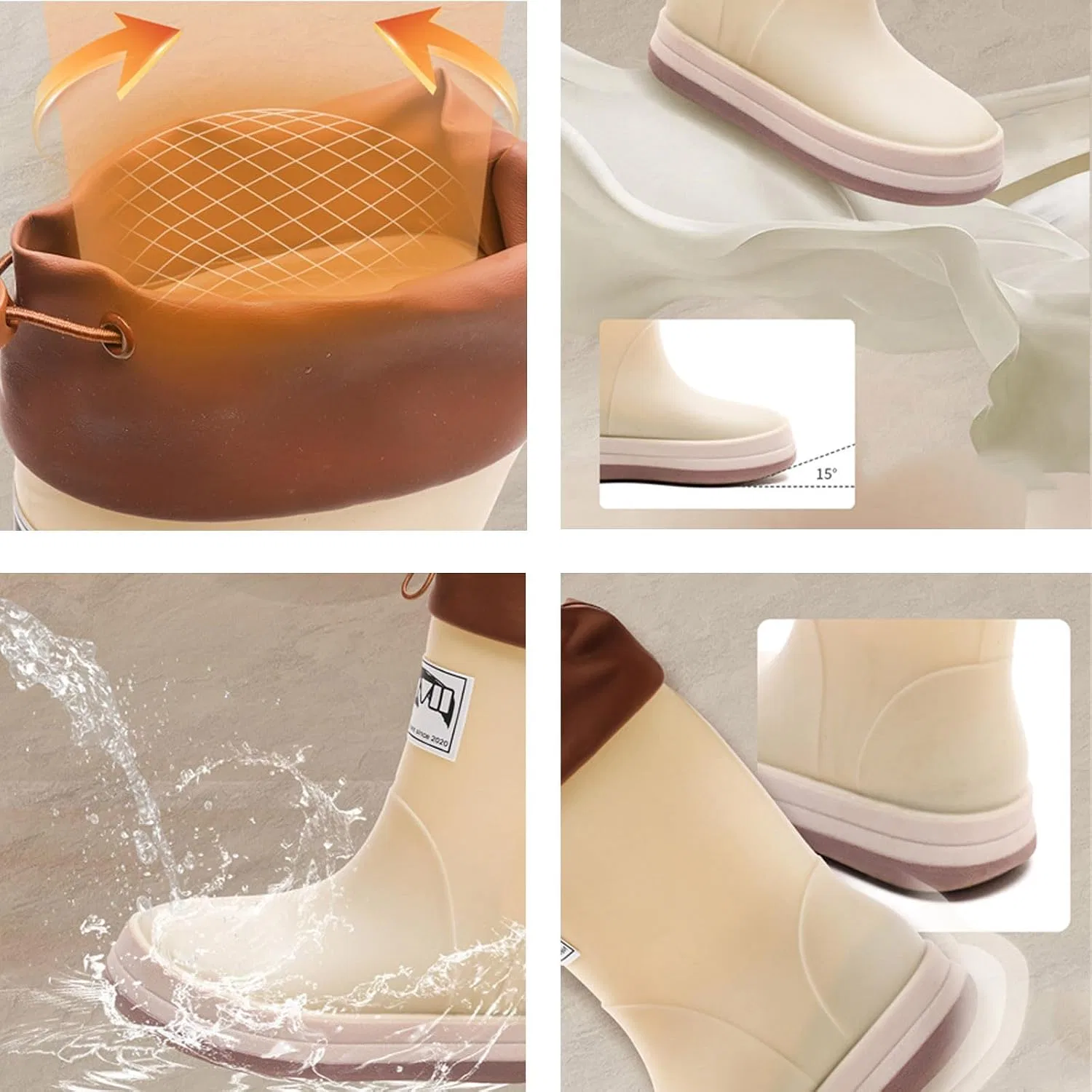 Детские резиновые сапоги для девочек IWIHMIV, Beige — фото 4