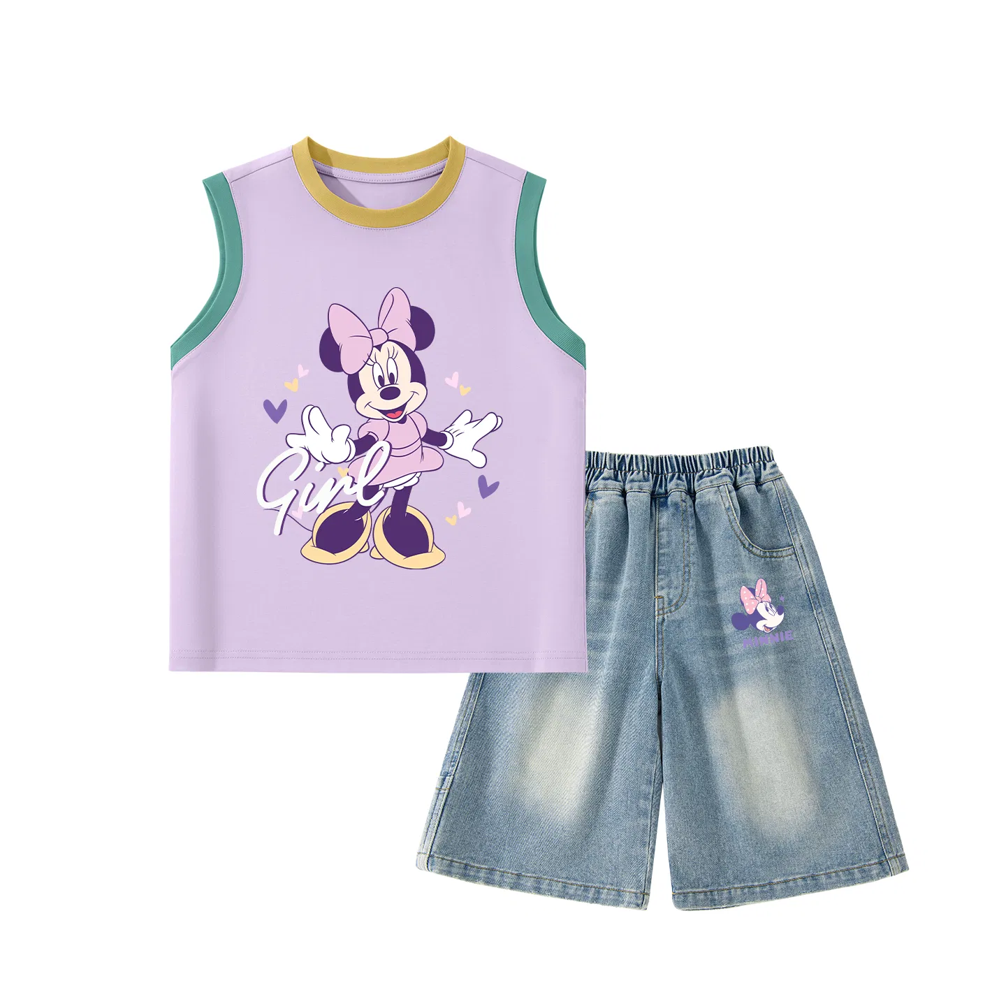 Детский спортивный костюм с круглым вырезом, тонкий стрейч, Disney, Daisy Heart Ring Yellow Purple + Daisy Knot K Denim Blue