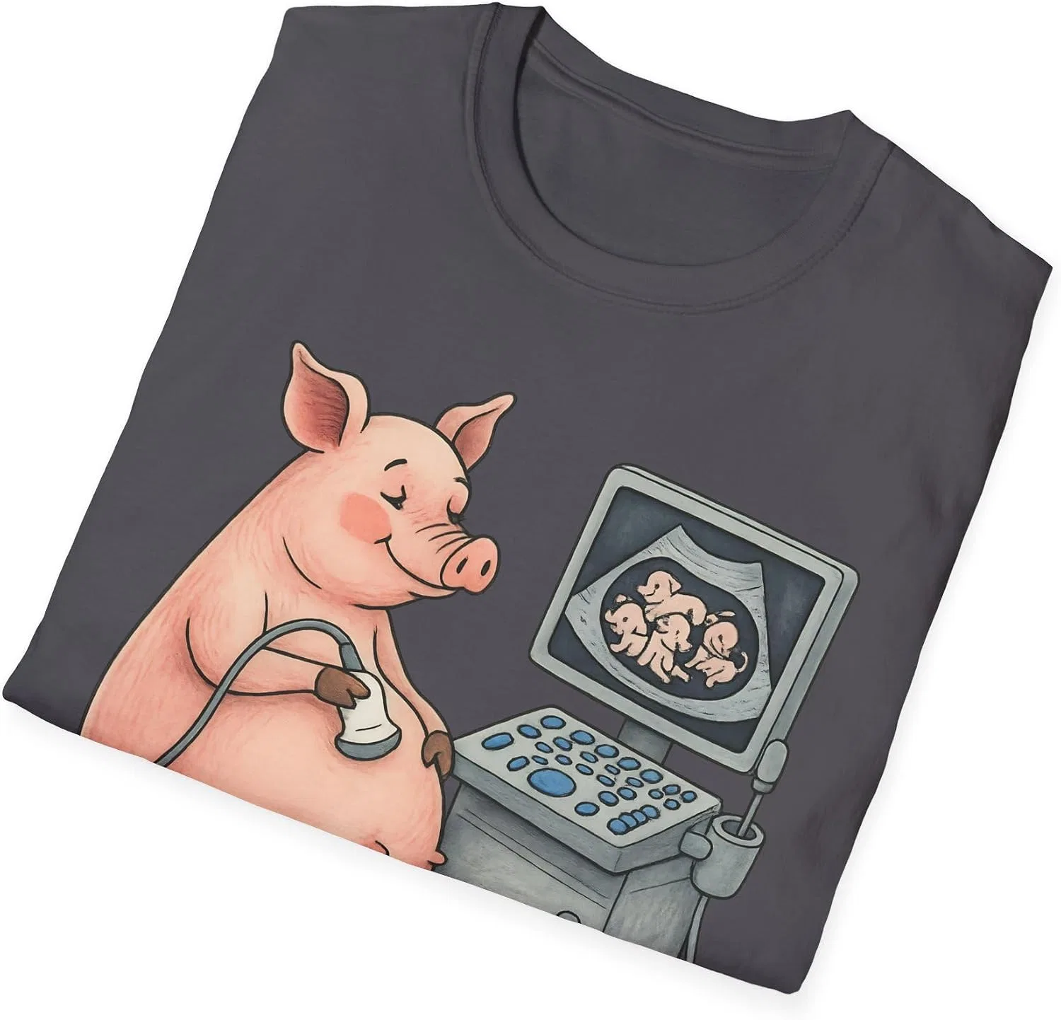 Женская футболка с принтом Pregnant Pig Ultrasound Shirt, тёмно-серый — фото 2