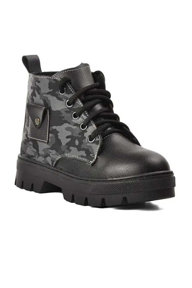 Детские ботинки для девочек с камуфляжным принтом Generic Brands, Black-Grey Camouflage — фото 3