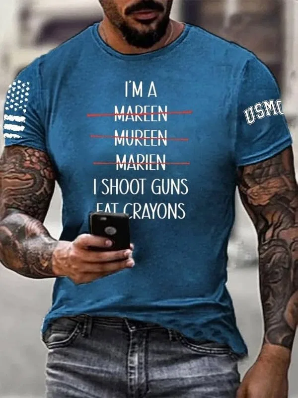 Мужская футболка с принтом I'M A Marine I Shoot Guns Eat Crayons, синий — фото 2