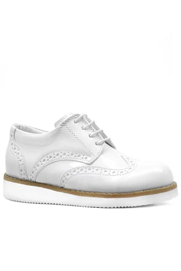 Детские туфли для мальчиков с коротким каблуком Hidra white patent leather lace-up boys' shoes Rakerplus, White — фото 2