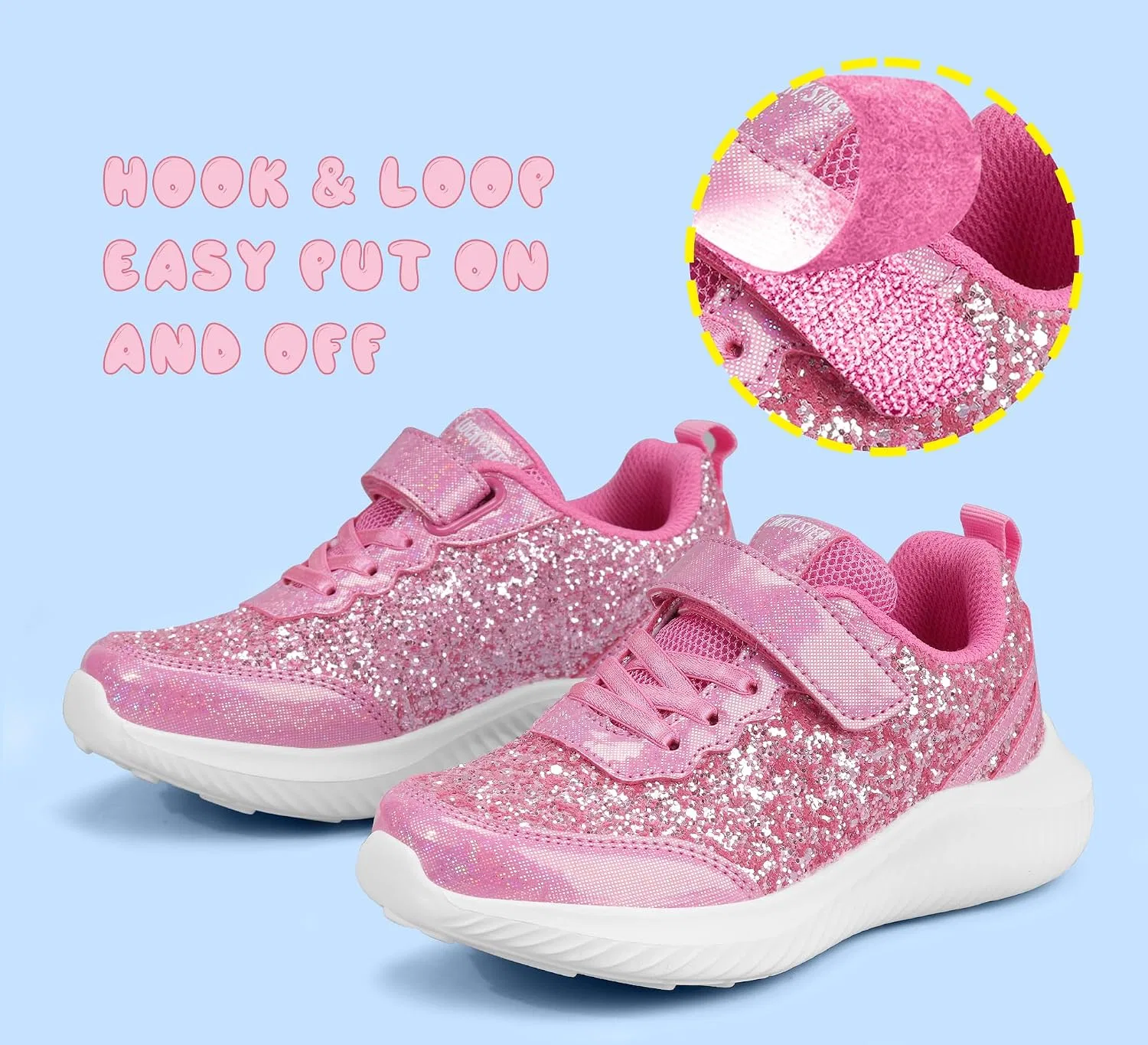 Детские кроссовки для девочек с блестками LUCKY STEP, Hot Pink — фото 3