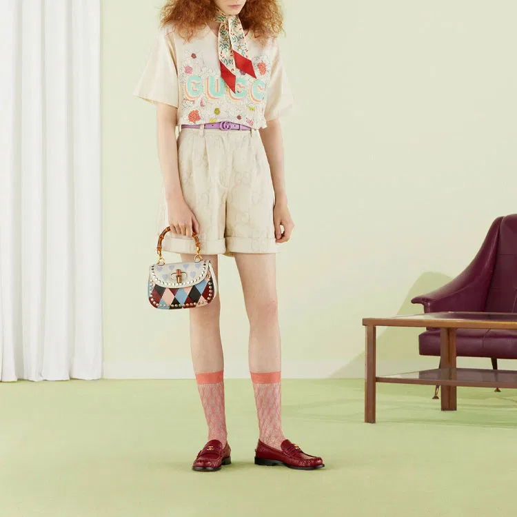 Женская футболка с опущенным плечом Tanabata Series GUCCI, Ecru — фото 4