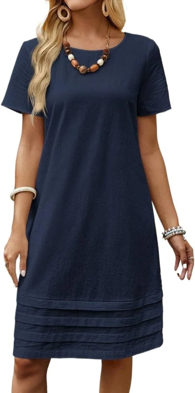 Женское короткое платье с круглым вырезом Casual, Navy Blue