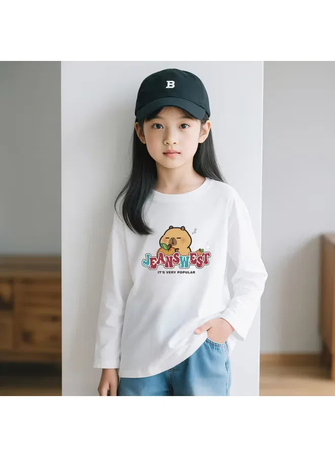 Футболка с принтом с длинным рукавом Capybara x Little Yellow Dolphin Jeanswest, белая — фото 3
