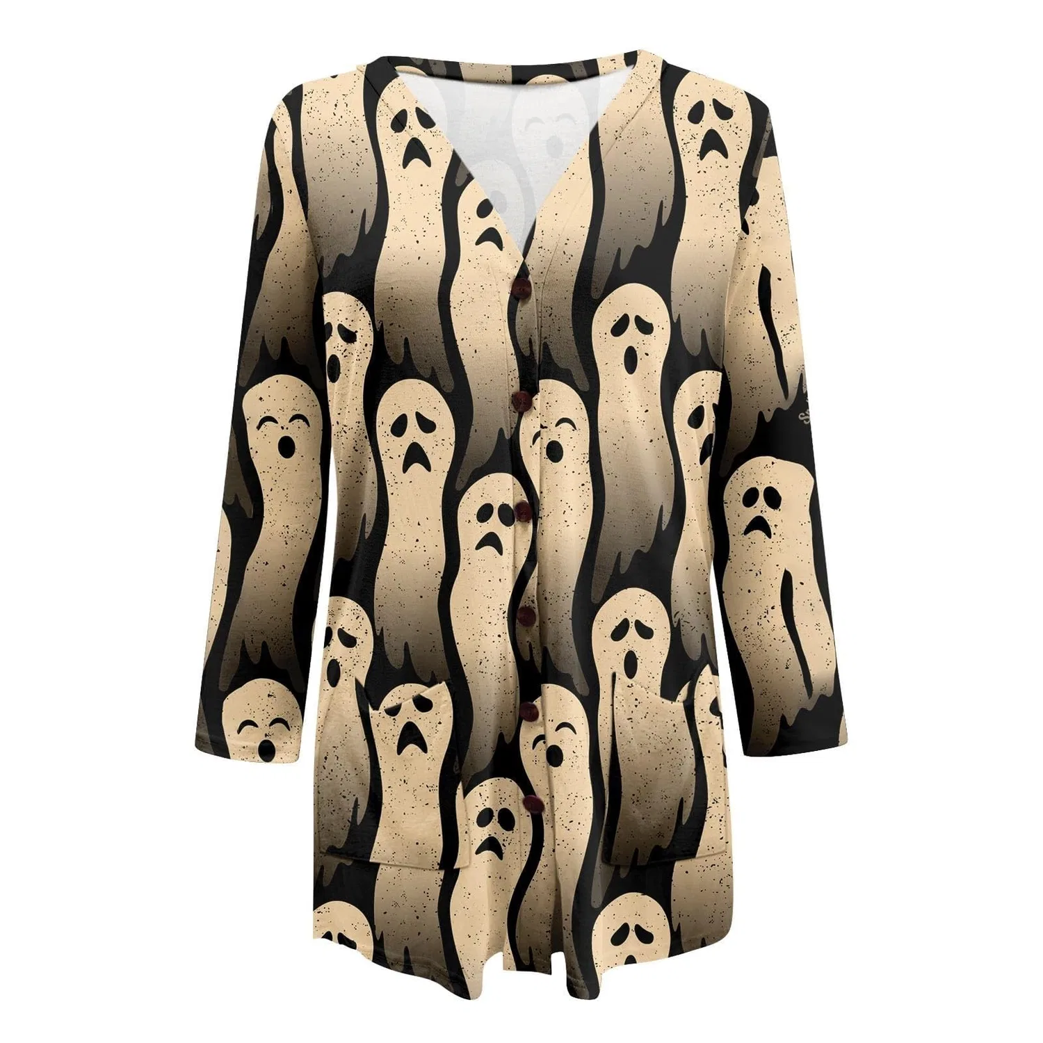 Женский кардиган с принтом Costume di Halloween, motivo zucca con pipistrello, 1-kaki — фото 3