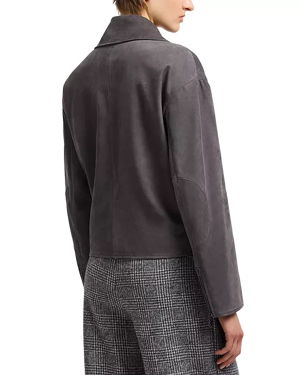 Женская куртка из нубука с ремнем Emporio Armani, Dark Grey Shade — фото 3