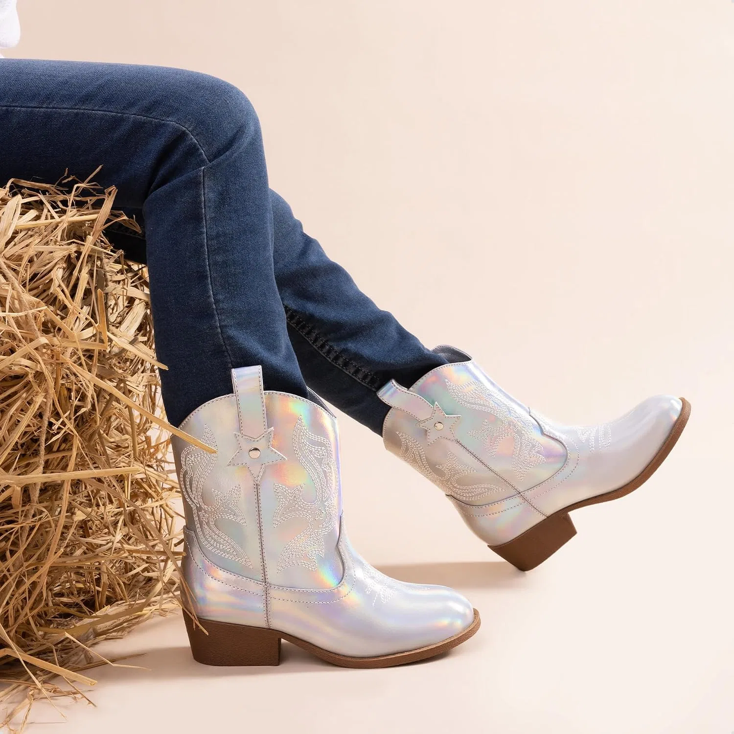 Детские сапоги для девочек с ковбойским стилем DREAM PAIRS, Silver — фото 2
