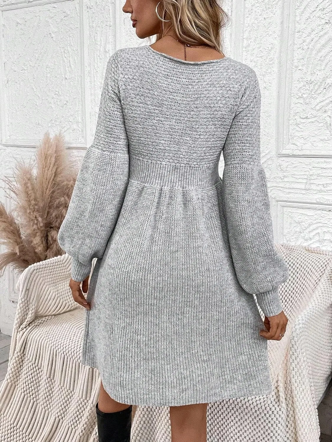Женское платье-свитер с цветовой блокировкой, Light Grey — фото 3