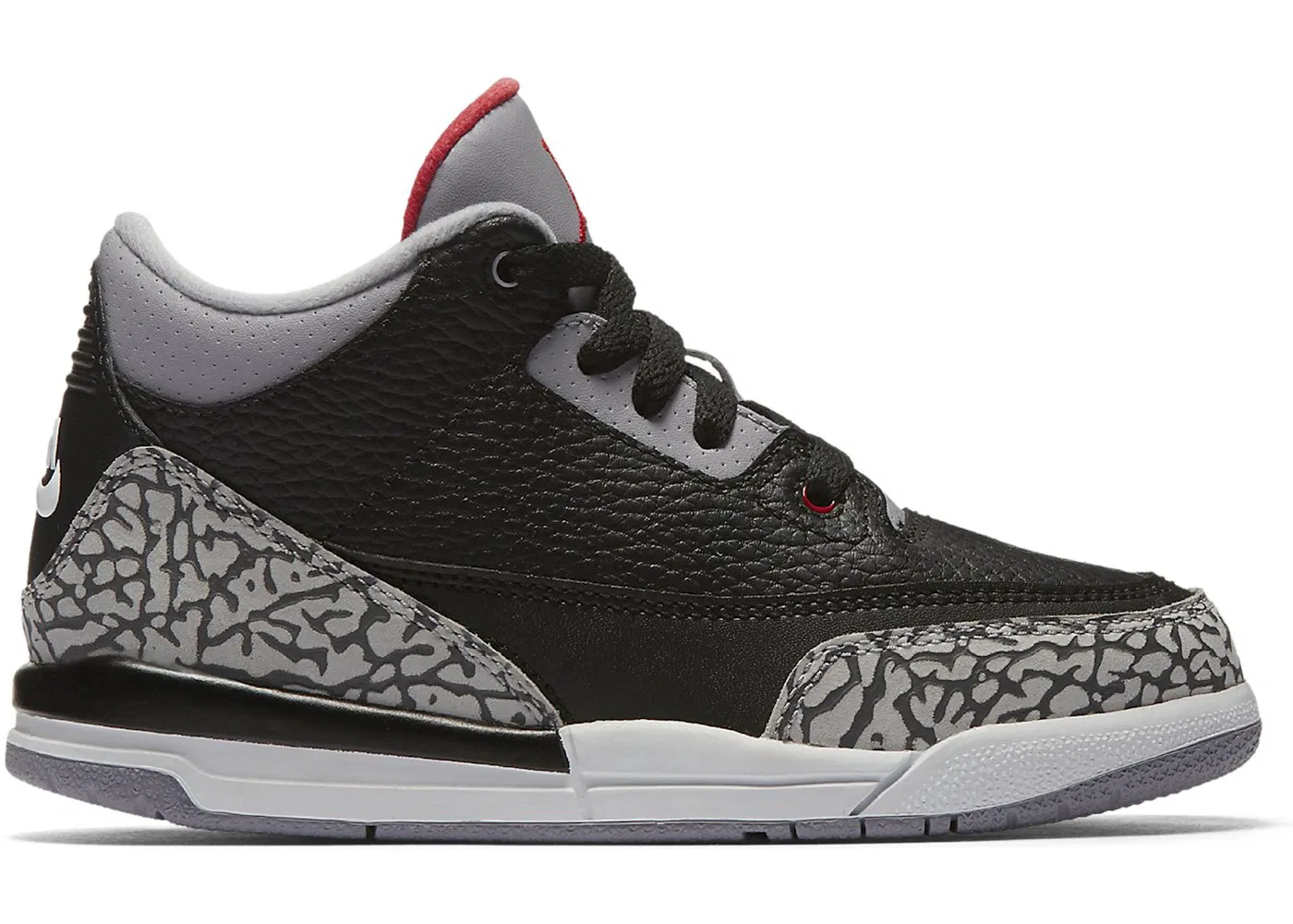 Детские кроссовки для мальчиков с премиальным кожаным верхом Jordan 3 Retro, Black/Fire Red-Cement Grey-White