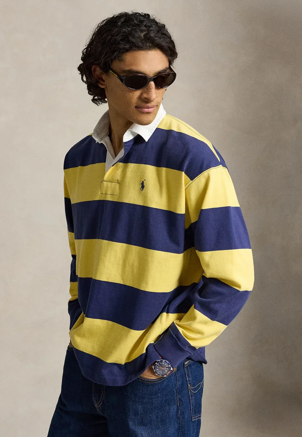 Полосатая регбийная рубашка большого размера - поло Polo Ralph Lauren, Yellow/Blue — фото 4