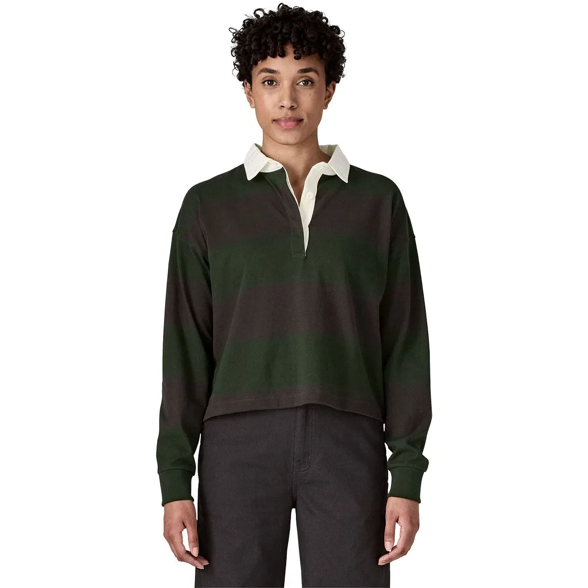 Женская футболка-регби с длинным рукавом Patagonia, Wide Stripe: Old Growth Green