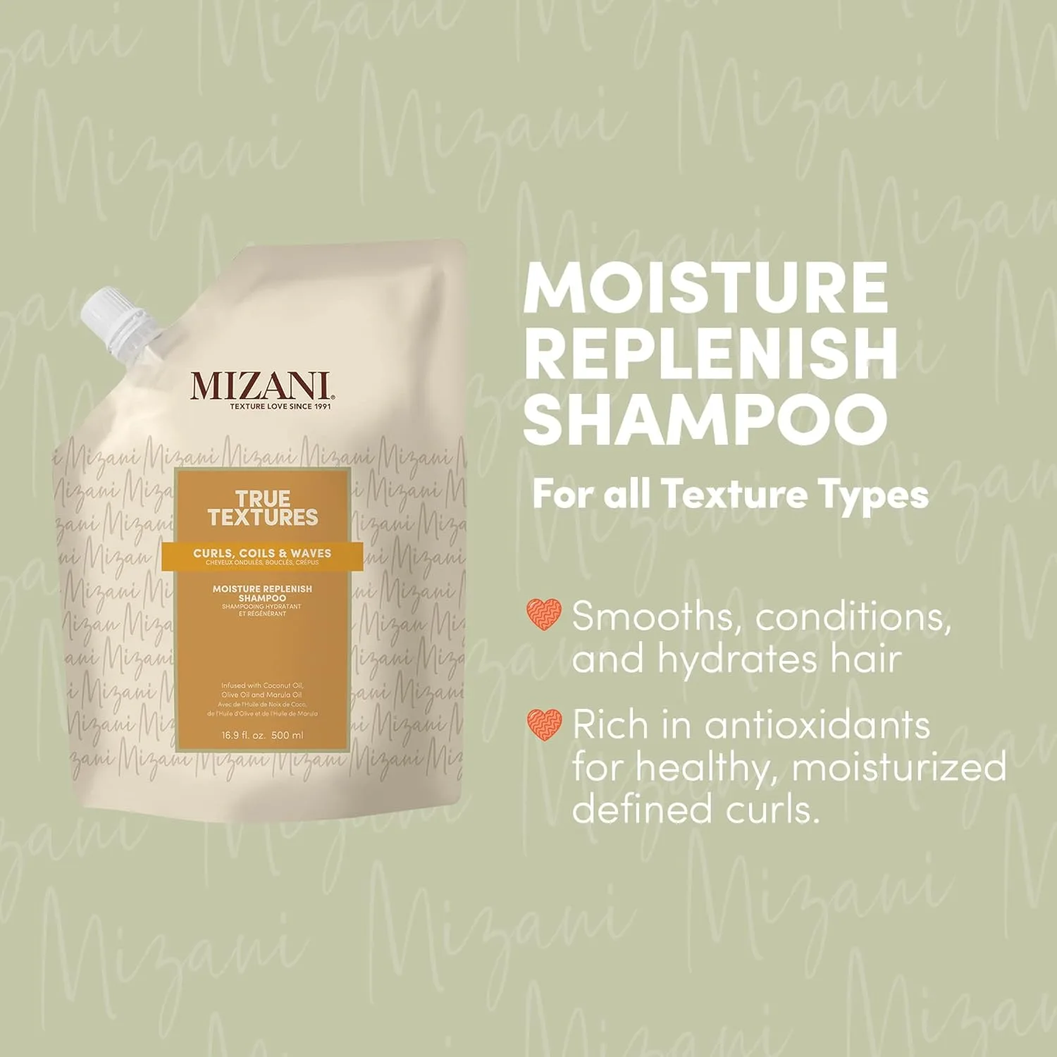 Шампунь Mizani True Textures Moisture Replenish с кокосовым маслом и набором для пополнения, увлажняет и разглаживает, без сульфатов, для вьющихся волос, 1 л и 500 мл — фото 4