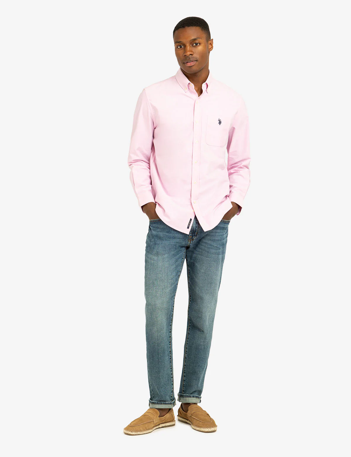 Рубашка U.S. Polo Assn Long Sleeve Stretch Oxford, светло-розовый — фото 2