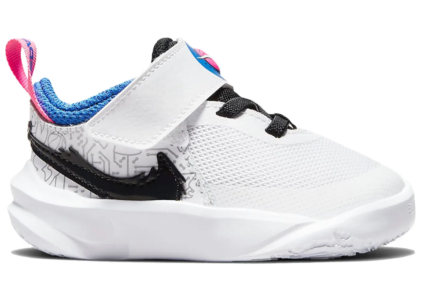 Детские кроссовки для мальчиков с кроссовками Nike Team Hustle D 10 SE Nike, White/Hyper Royal-Pink Blast-Black