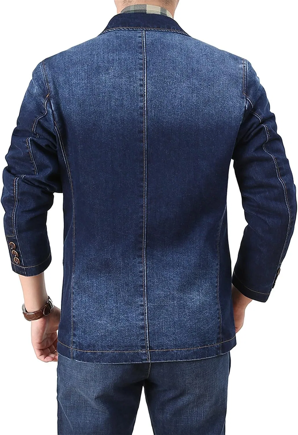 Мужское джинсовое пальто с принтом, Vintage Style Denim Jacket, синий — фото 3
