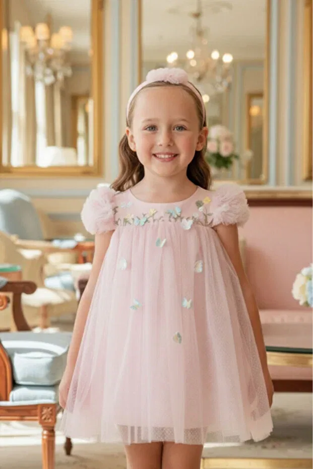 Детское платье для девочек с принтом Butterfly Floral Party Pamina, Pink